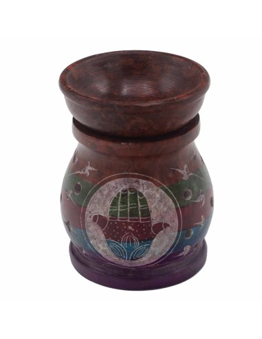 Brûle-parfum en stéatite – Hamsa multicolore