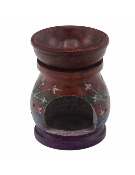 Brûle-parfum en stéatite – Hamsa multicolore