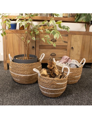 Grandes corbeilles coton & herbe marine – Rayures naturelles