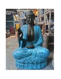 Bouddha monumental turquoise sur lotus – Enseignement zen