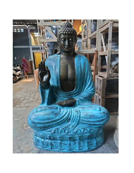 Bouddha monumental turquoise sur lotus – Enseignement zen