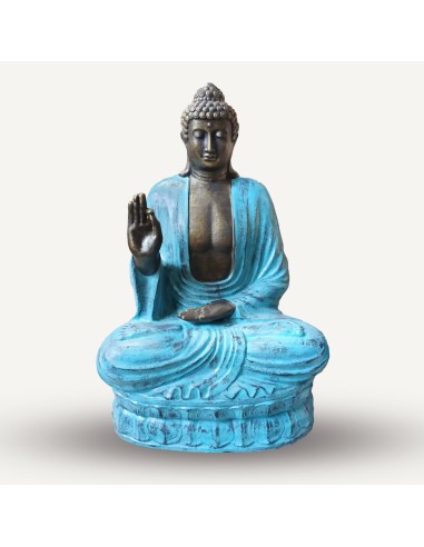 Bouddha monumental turquoise sur lotus – Enseignement zen