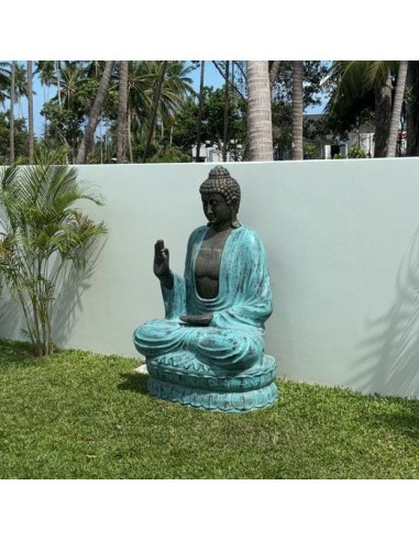 Bouddha monumental turquoise sur lotus – Enseignement zen