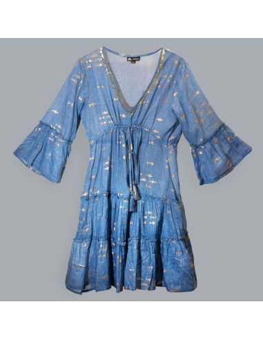 Robe Nomad Sari méditerranéenne – Poissons bleus & dorés (M/L)