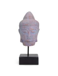 Tête de Bouddha en repos sur socle – Cuivre azuré