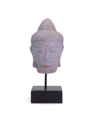 Tête de Bouddha en repos sur socle – Cuivre azuré