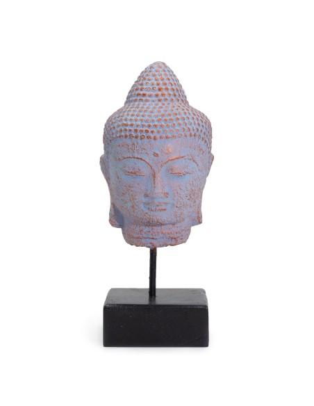 Tête de Bouddha en repos sur socle – Cuivre azuré