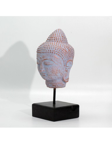 Tête de Bouddha en repos sur socle – Cuivre azuré