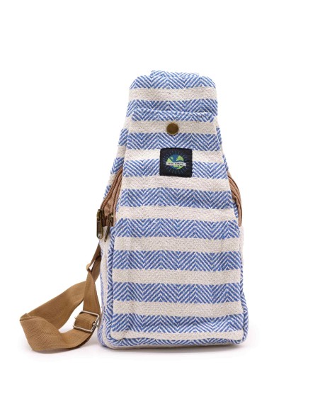 Sac bandoulière en coton naturel – Bleu & blanc