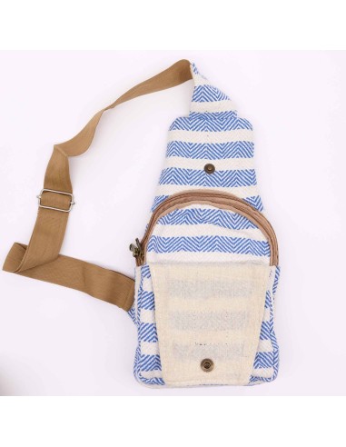 Sac bandoulière en coton naturel – Bleu & blanc