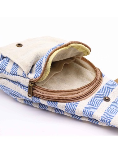 Sac bandoulière en coton naturel – Bleu & blanc