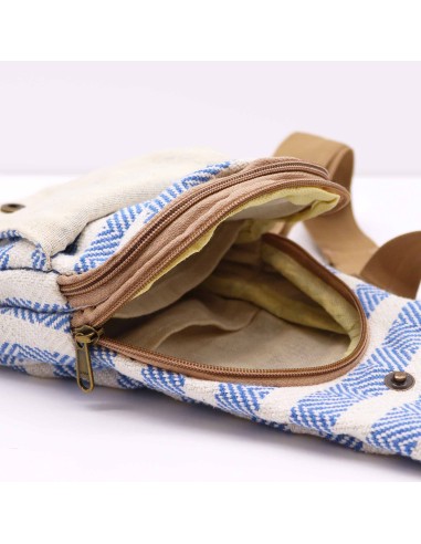 Sac bandoulière en coton naturel – Bleu & blanc