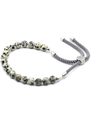 Bracelet fil gris & jaspe dalmatien – Stabilité