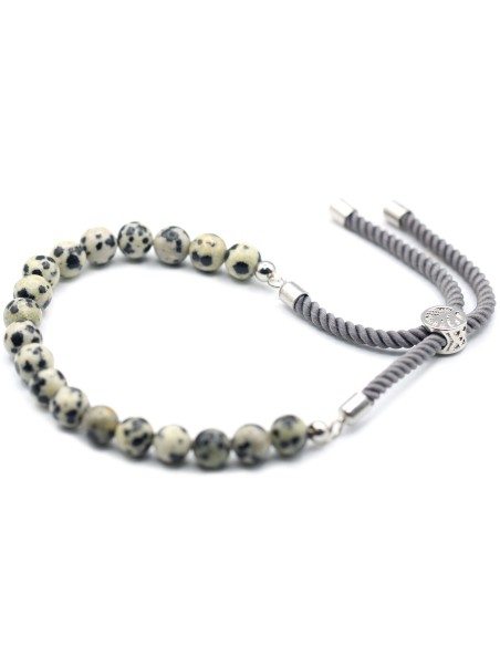 Bracelet fil gris & jaspe dalmatien – Stabilité