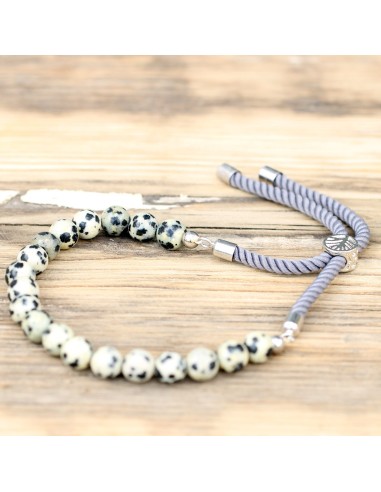 Bracelet fil gris & jaspe dalmatien – Stabilité