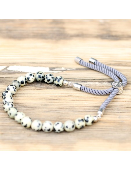Bracelet fil gris & jaspe dalmatien – Stabilité