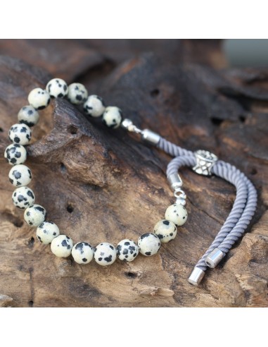 Bracelet fil gris & jaspe dalmatien – Stabilité