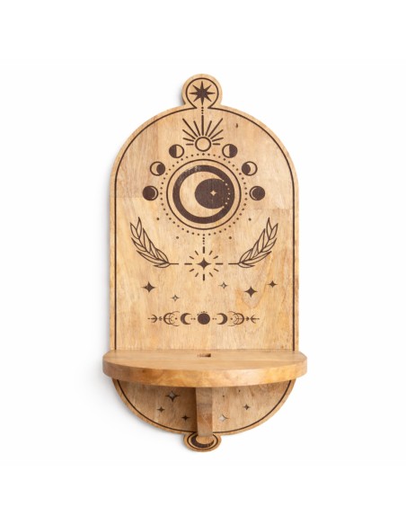 Étagère murale arc lunaire & arbre – Autel zen