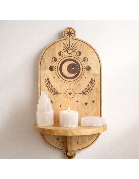 Étagère murale arc lunaire & arbre – Autel zen