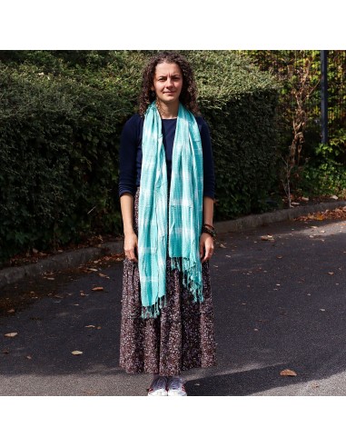 Étole/écharpe Boho Java Art – Rayures turquoises