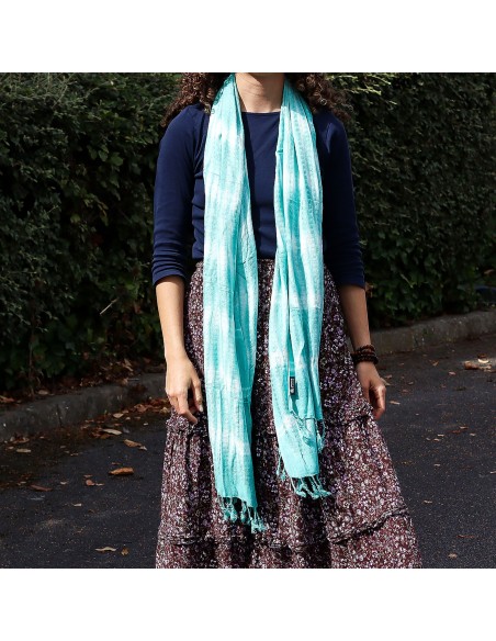 Étole/écharpe Boho Java Art – Rayures turquoises