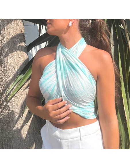 Étole/écharpe Boho Java Art – Rayures turquoises
