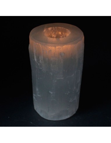 Bougeoir cylindrique en sélénite – Paix zen