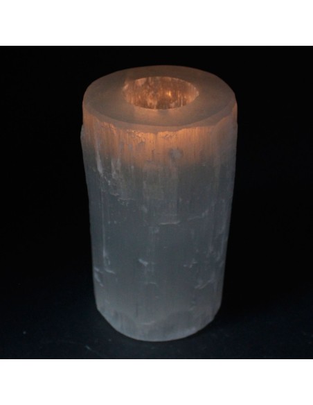 Bougeoir cylindrique en sélénite – Paix zen