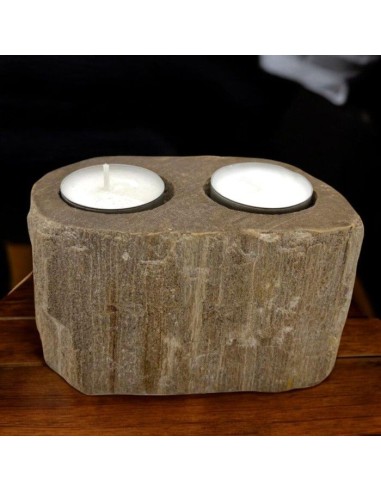 Photophore en bois pétrifié – Double