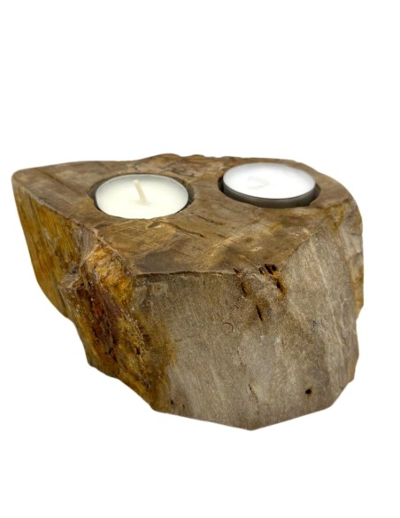 Photophore en bois pétrifié – Double