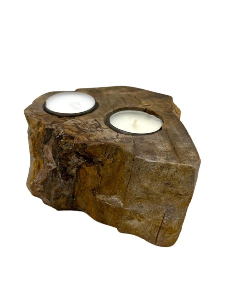 Photophore en bois pétrifié – Double