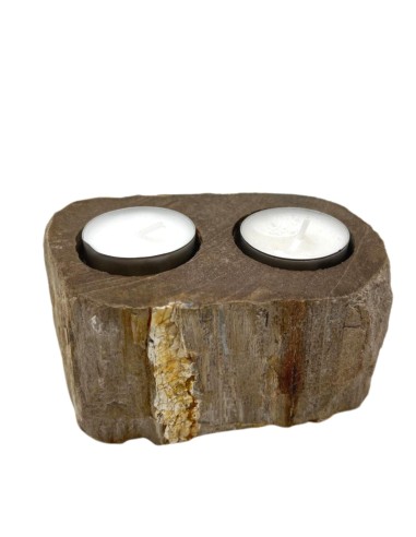 Photophore en bois pétrifié – Double