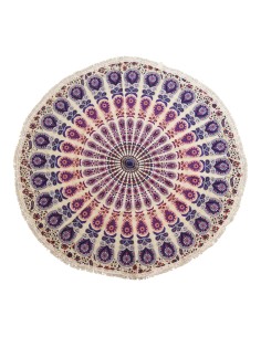 Mandala textile rond – Nuances paon