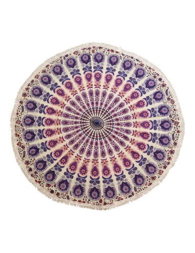 Mandala textile rond – Nuances paon