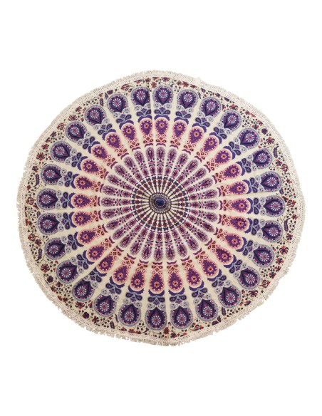 Mandala textile rond – Nuances paon