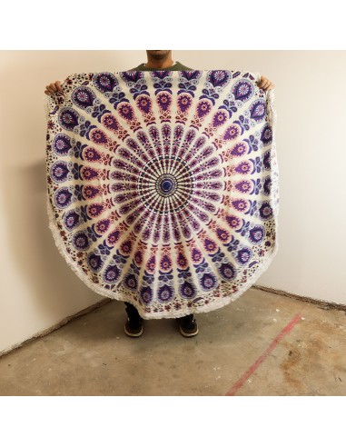 Mandala textile rond – Nuances paon