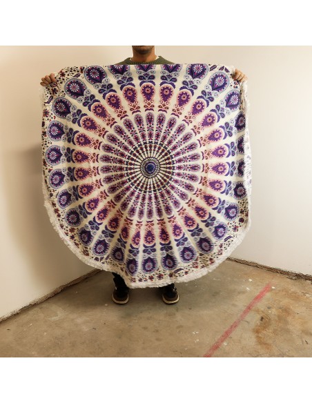 Mandala textile rond – Nuances paon