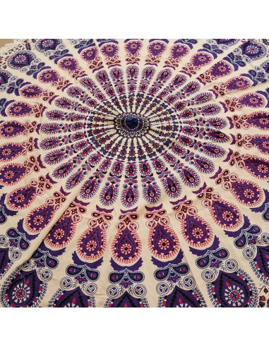 Mandala textile rond – Nuances paon