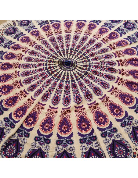 Mandala textile rond – Nuances paon