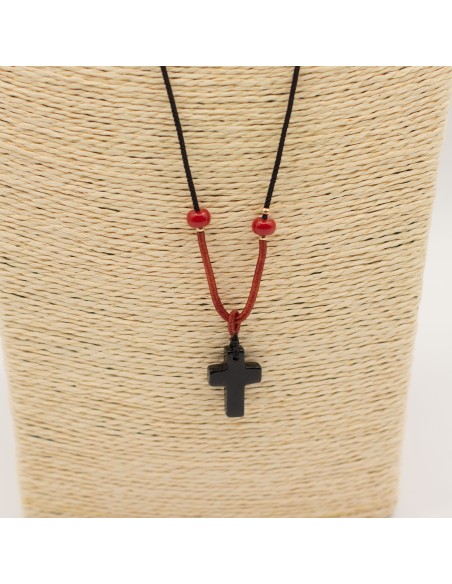 Collier croix en agate noire – Protection zen