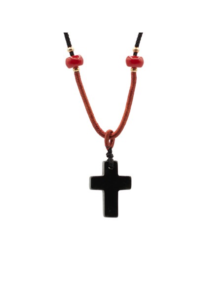 Collier croix en agate noire – Protection zen