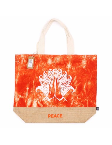 Sac naturel en coton – Orange, main Namasté «?Paix?»