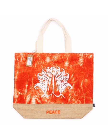 Sac naturel en coton – Orange, main Namasté «?Paix?»