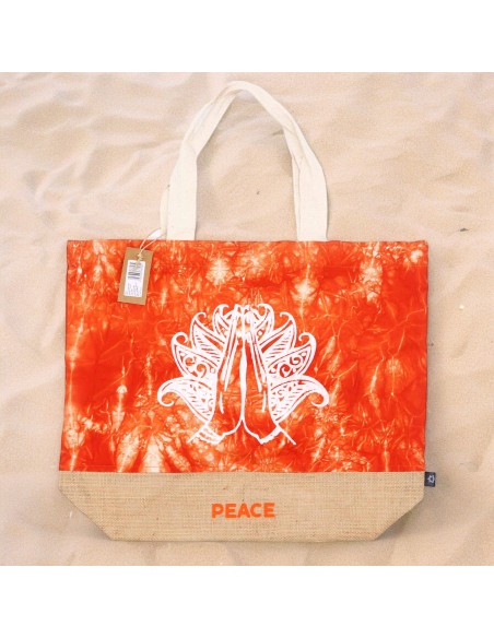 Sac naturel en coton – Orange, main Namasté «?Paix?»