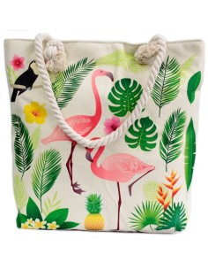 Sac shopper à anses corde – Flamant tropical