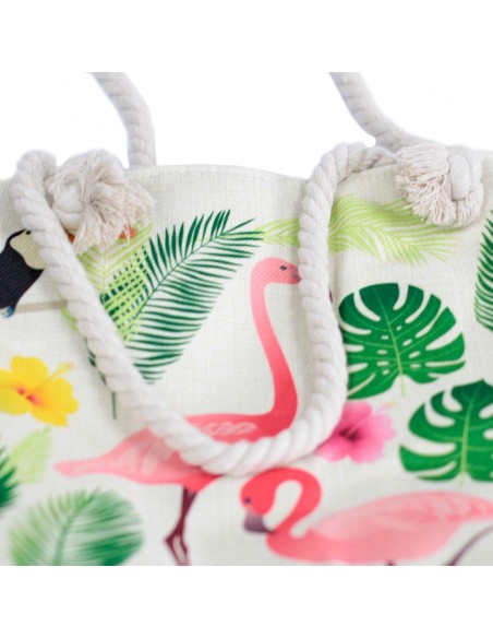 Sac shopper à anses corde – Flamant tropical