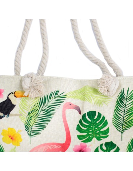 Sac shopper à anses corde – Flamant tropical