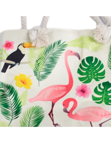 Sac shopper à anses corde – Flamant tropical