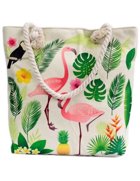 Sac shopper à anses corde – Flamant tropical