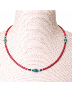 Collier népalais perles fines – Corail rose & turquoise